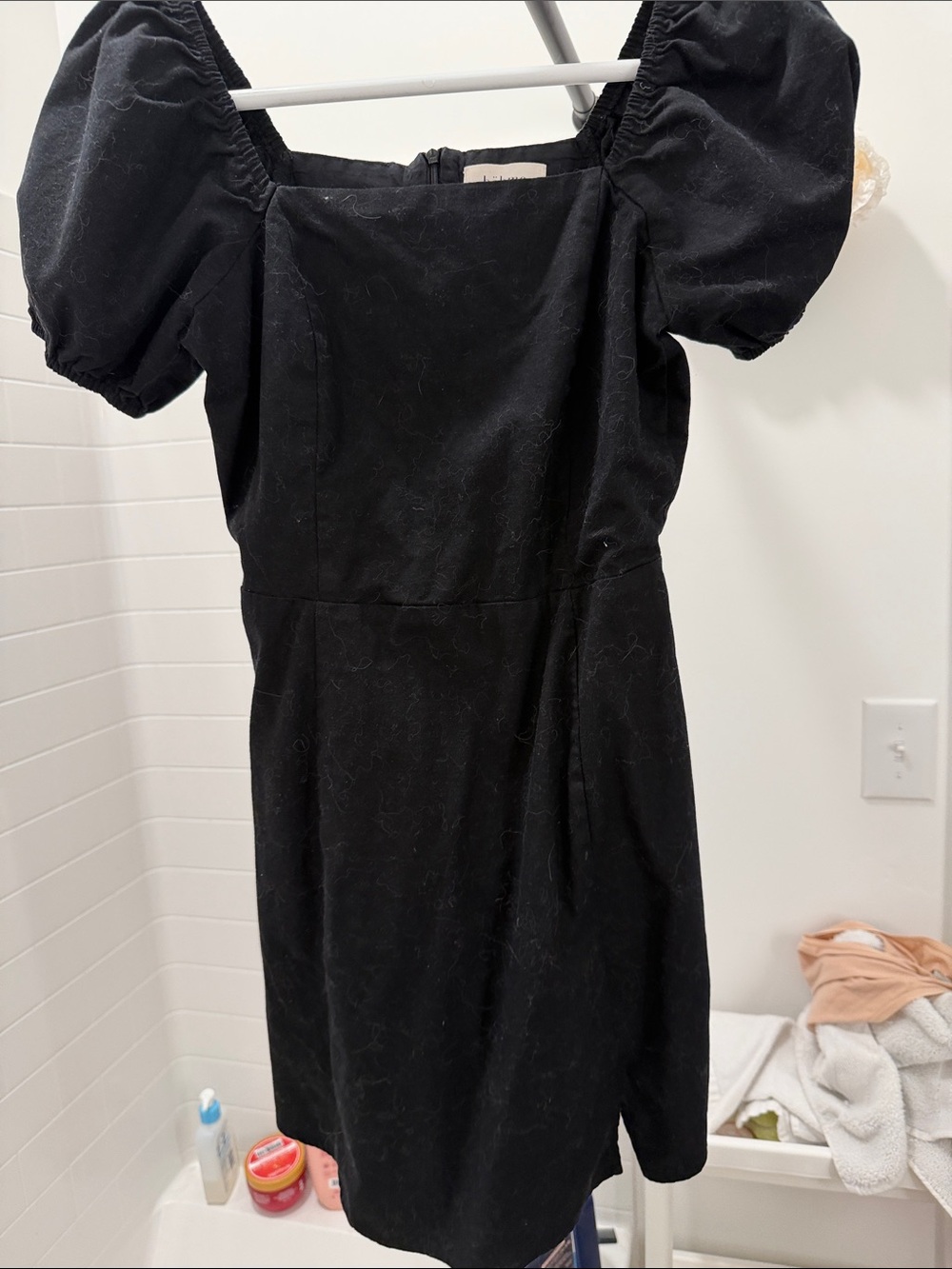 bohme Black Puff-Sleeve Square Neck Mini Dress